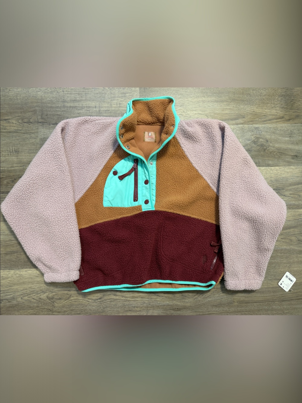 Free People Movement WomenColorblock Sherpa Pullover - Pink, Maroon & Tan
